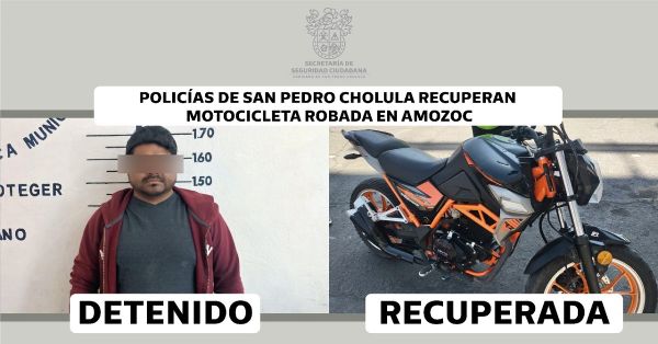 Recuperan en San Pedro Cholula moto robada en Amozoc