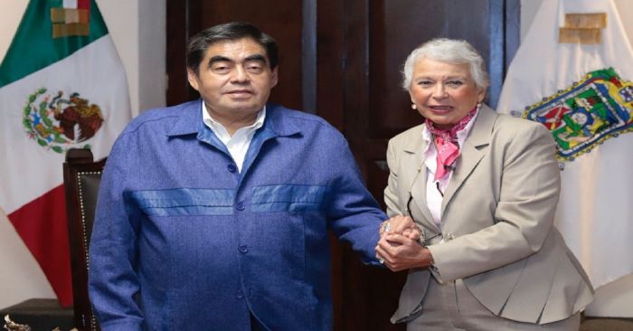 Recibe Miguel Barbosa a Olga Sánchez Cordero en Casa Aguayo