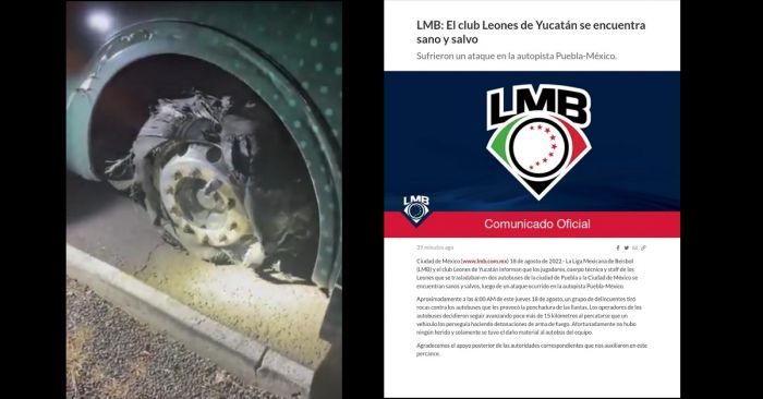 Atacan a balazos el autobús de Leones de Yucatán en la Puebla - México