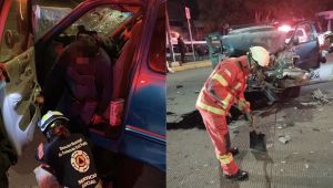 Deja 4 heridos choque entre camioneta y unidad de RUTA