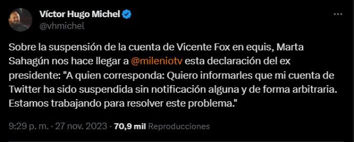 Fue suspendida cuenta de Fox: Martha Sahagún