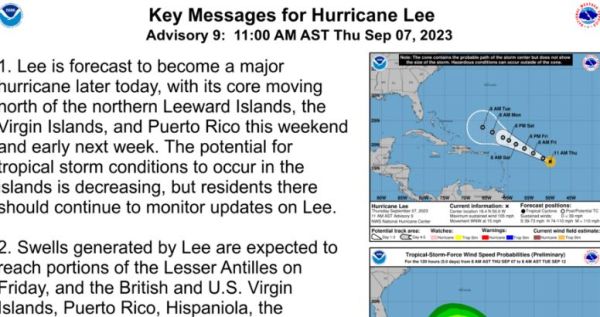 Sube huracán Lee a categoría 2