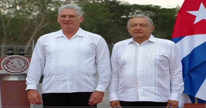 Recibe López Obrador al presidente de Cuba en Campeche
