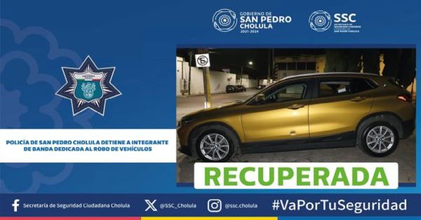 Detienen en San Pedro Cholula a ladrón de autos