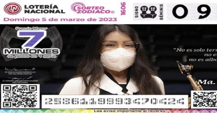 Aparece María Elena Ríos, saxofonista,  en &#039;cachito&#039; de la Lotería Nacional