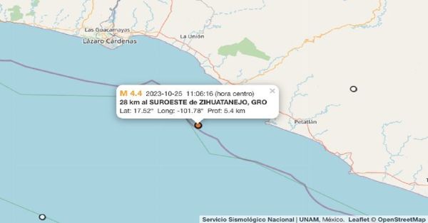 Reporta SSN temblor de 4.4 en Zihuatanejo, Guerrero