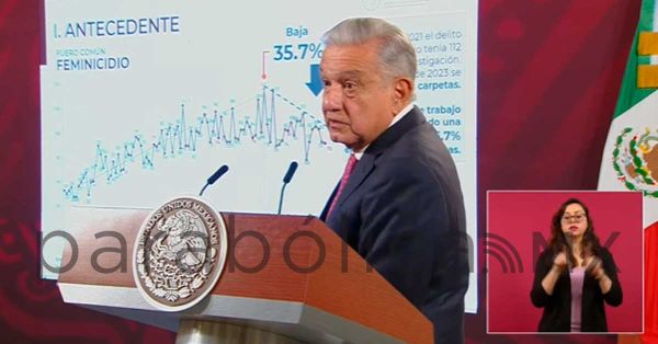 Han disminuido en 35,7% los feminicidios durante la actual administración: AMLO