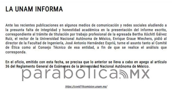 Ordena rector UNAM analizar informe de Xóchitl Gálvez