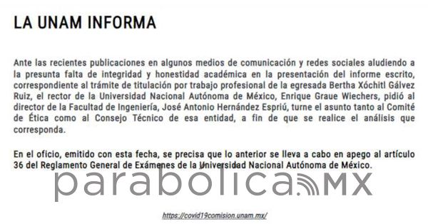 Ordena rector UNAM analizar informe de Xóchitl Gálvez