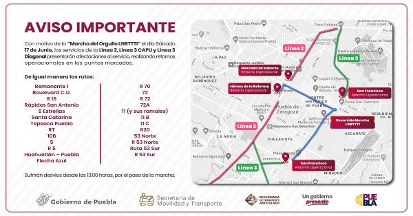 Modificarán recorridos del transporte público y RUTA este sábado 17 de junio