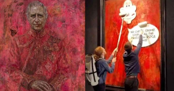 Vandalizan retrato del Rey Carlos III