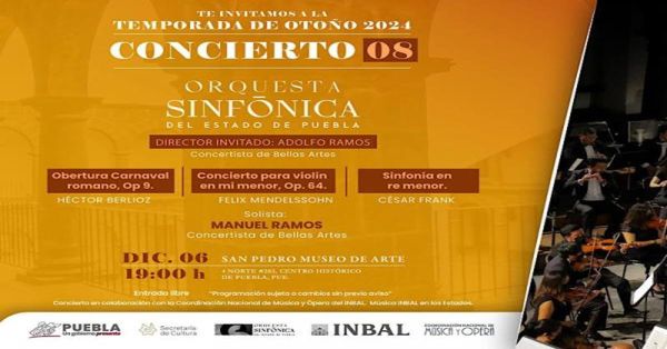 Participarán con la Sinfónica de Puebla concertistas de Bellas Artes: Cultura