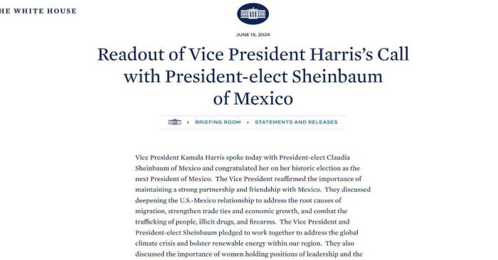 Agradece Sheinbaum felicitación de Kamala Harris