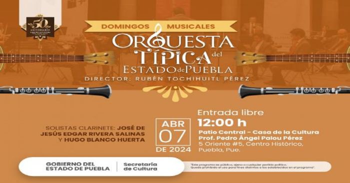 Ofrecer&aacute; Orquesta T&iacute;pica del Estado de Puebla conciertos dominicales