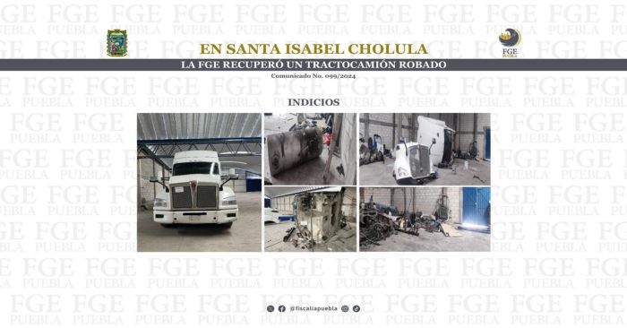 Catean inmueble en Santa Isabel Cholula donde ubic&oacute; un tractocami&oacute;n y diversas autopartes