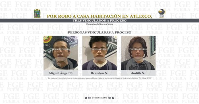 Investigan a Miguel Ángel, Brandon y Judith por robo a casa habitación