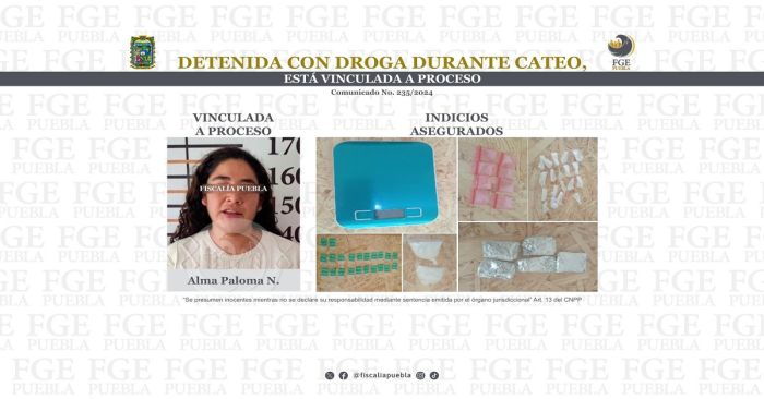 Detienen a Alma Paloma N. por delitos contra la salud