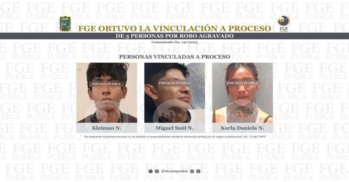 Detienen a Kleiman N., Miguel Saúl N. y Karla Daniela N. por el delito de robo agravado