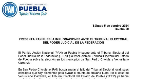 Impugnará PAN Puebla resolución de la elección en San Pedro Cholula y Venustiano Carranza
