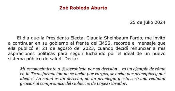 Ser&aacute; un honor continuar en el IMSS junto a Sheinbaum: Zo&eacute; Robledo