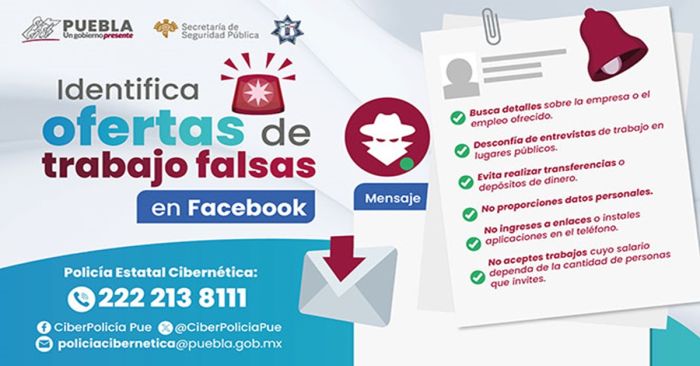¡Cuidado! Detecta SSP de Puebla ofertas de trabajo falsas en Facebook