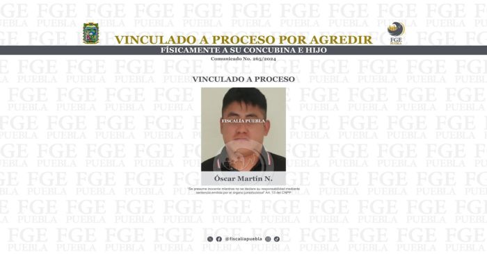 Detienen a Óscar Martín N. por los delitos de violencia familiar y lesiones dolosas
