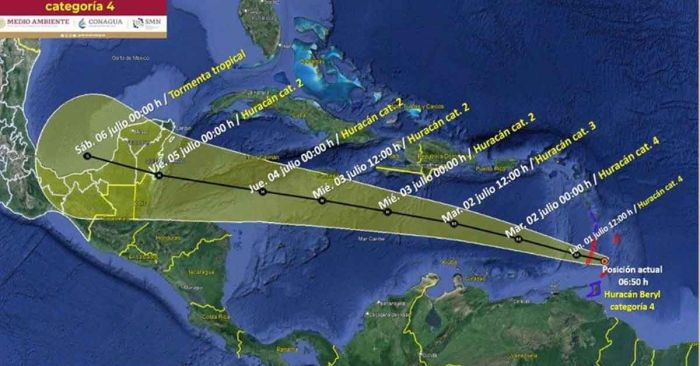 Se intensifica “Beryl” a huracán categoría 4