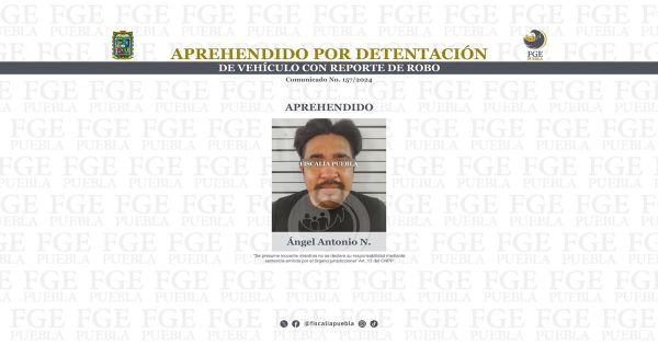 Detienen a Ángel Antonio N. por el delito de detentación de vehículo robado