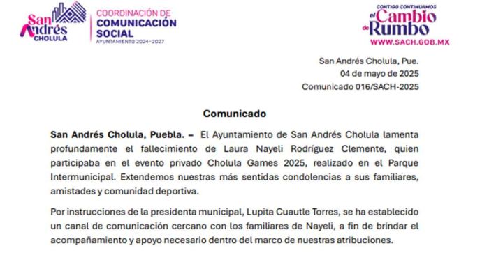 Lamenta San Andrés Cholula fallecimiento de competidora de Cholula Games 2025