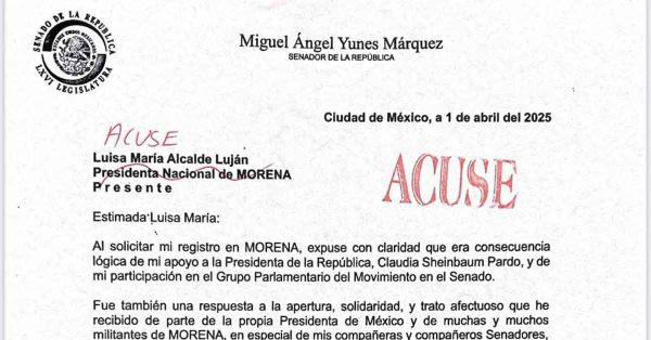 Retira Yunes Márquez solicitud de afiliación a Morena
