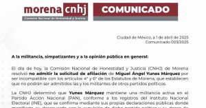 Rechaza Morena solicitud de afiliación de Yunes Márquez; tras ser retirada