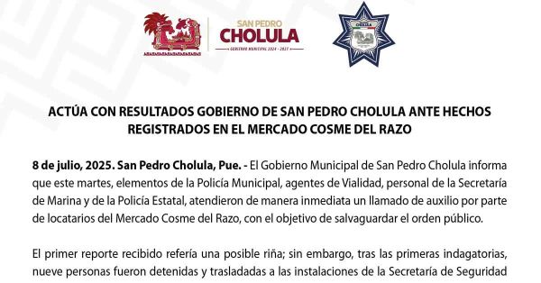 Reforzar&aacute; San Pedro Cholula seguridad en mercado Cosme del Razo