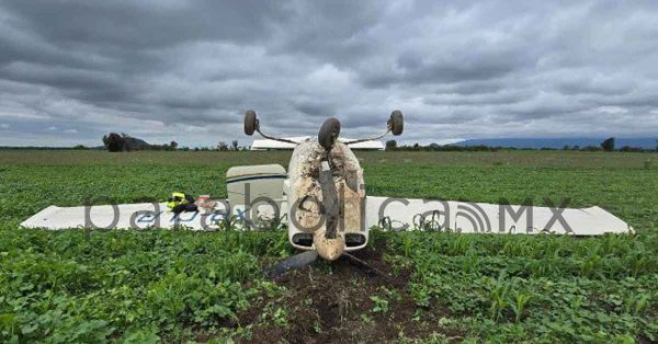 Cae avioneta en campos de Huejotzingo tras aterrizaje de emergencia