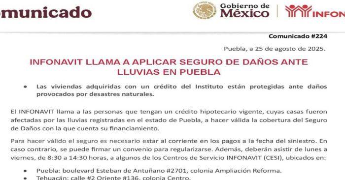 Llama Infonavit a aplicar seguros a daños por lluvias en viviendas