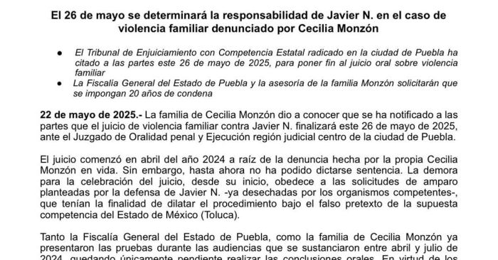 Dictarán sentencia a Javier N., por violencia familiar en caso Monzón la próxima semana