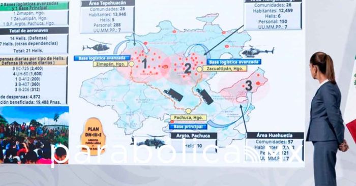 Activa Gobierno de México 111 puentes aéreos en Hidalgo, resalta Sheinbaum