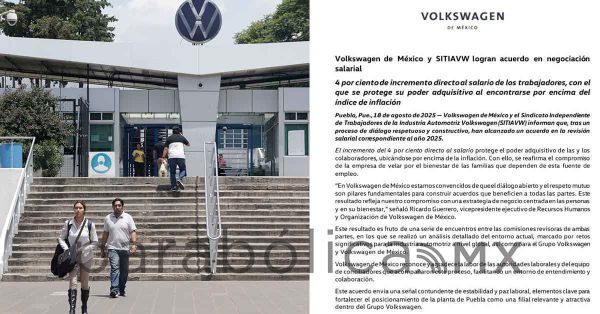 Alcanzan Volkswagen y SITIAVW acuerdo al aumento salarial