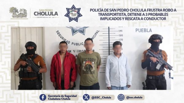 Frustran robo a transportista en San Pedro Cholula