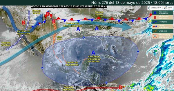 Prev&eacute;n lluvias con descargas el&eacute;ctricas en el Centro y Sureste del pa&iacute;s