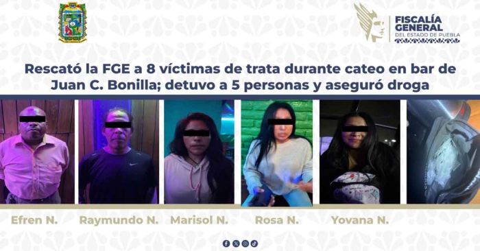 Rescata FGE a 8 v&iacute;ctimas de trata en bar de Juan C. Bonilla