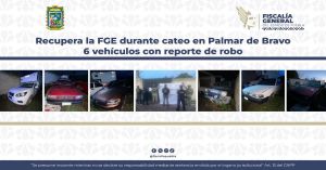 Recupera FGE en Palmar de Bravo 6 vehículos robados