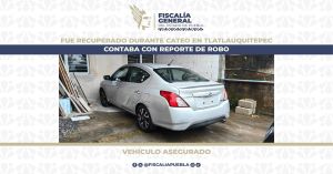 Localizan vehículo robado tras cateo de un predio