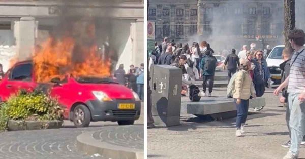 Arde conductor tras explotar su coche en plaza Dam de Ámsterdam