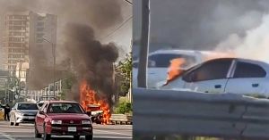 Choca y se incendia veh&iacute;culo en Perif&eacute;rico Ecol&oacute;gico frente a La Vista
