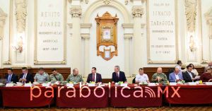 Encabezan Armenta y Chedraui la reuni&oacute;n de seguridad desde el Palacio Municipal de Puebla