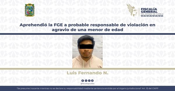 Detienen a Luis Fernando N., está acusado del delito de violación equiparada