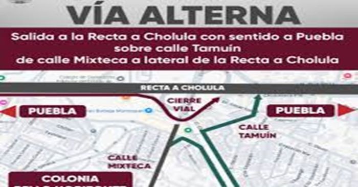 Hay cierres viales en la Recta a Cholula por trabajos de mantenimiento