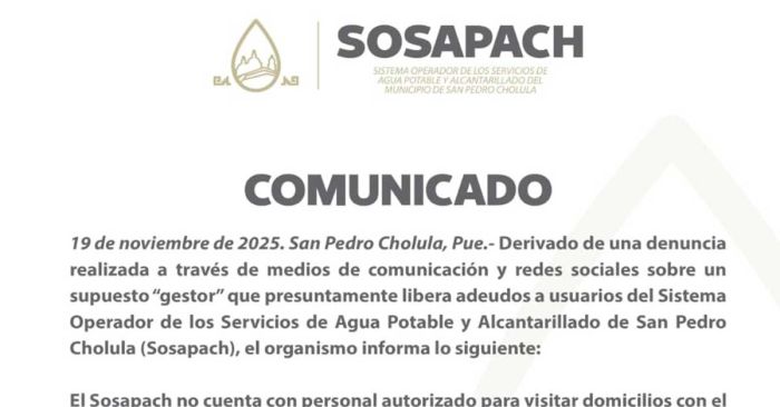 Alertan por falso gestor a domicilio del Sosapach