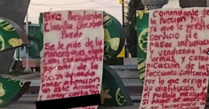 Con mantas en Sinaloa, llaman a Sheinbaum a revisar actos de corrupci&oacute;n del Ej&eacute;rcito