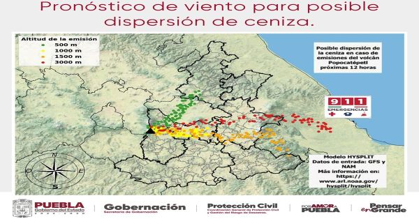 Esperan caída de ceniza del Popocatépetl hacia las zonas noreste y este